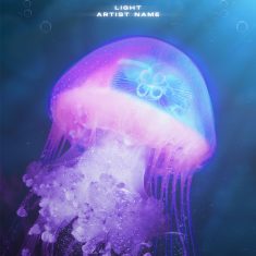 A surreal underwater artwork with a magical glowing colorful jellyfish