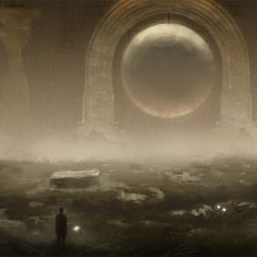An artwork with a surreal grunge misty landscape