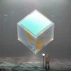 A concept artwork with a abstract cube floating in the sky.