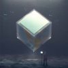 A concept artwork with a abstract cube floating in the sky
