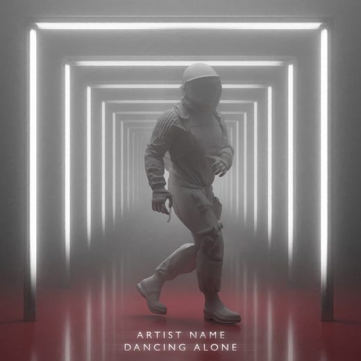 A sci fi artwork with an astronaut dancing alone in a hallway