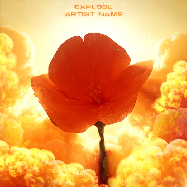 An artwork with a flower on a insanely bright and explosive background and surrounding