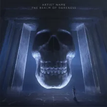 A dark artwork with a huge skull