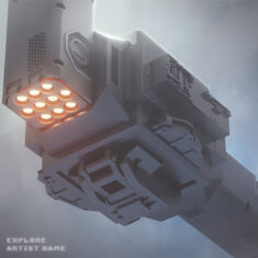 A sci fi artwork with a high tech spaceship