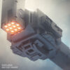 A sci fi artwork with a high tech spaceship