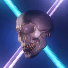 A skull artwork with neon lights in the background. Perfect for melodic bass, melodic dubstep, dubstep, future bass, edm, instrumental, hip hop, pop, rock, metal.