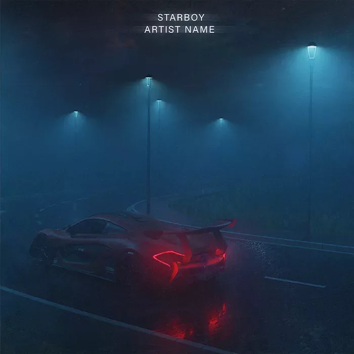 A moody cinematic artwork with a shot of a car in a dark vibey atmosphere
