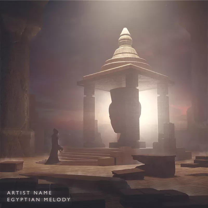 An ancient egyptian theme artwork with a temple of goddess mut in a surreal dreamy environment
