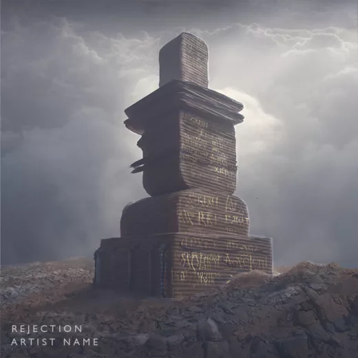 An artwork with a ancient stone structure in a surreal environment