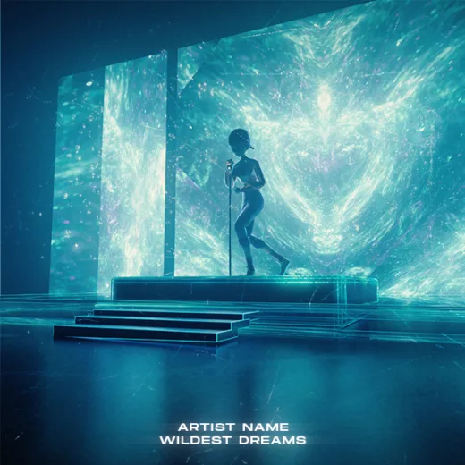 A surreal artwork depicting a lady performing on a stage with euphoric background visuals