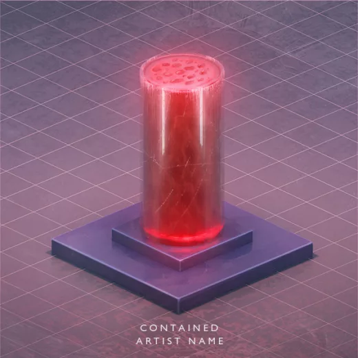 An abstract artwork with a red substance inside a glass cylinder