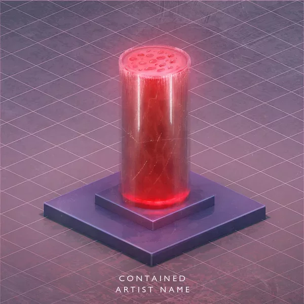 An abstract artwork with a red substance inside a glass cylinder