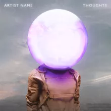 An artwork with a astronaut with a huge glass sphere with glowing internals