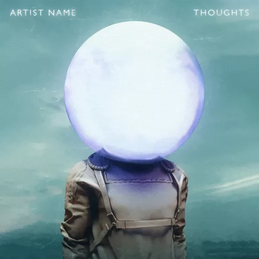 An artwork with a astronaut with a huge glass sphere with glowing internals