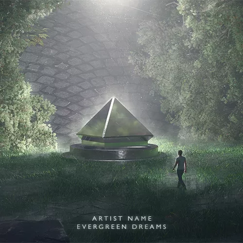 A forest scene with an abstract metal structure sprouting from the ground