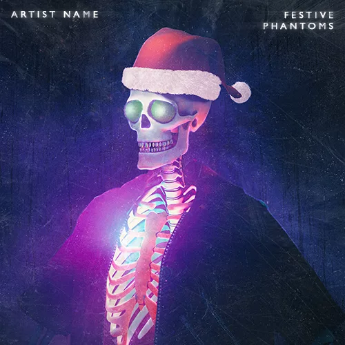 A fantasy artwork with a skeleton wearing a christmas hat