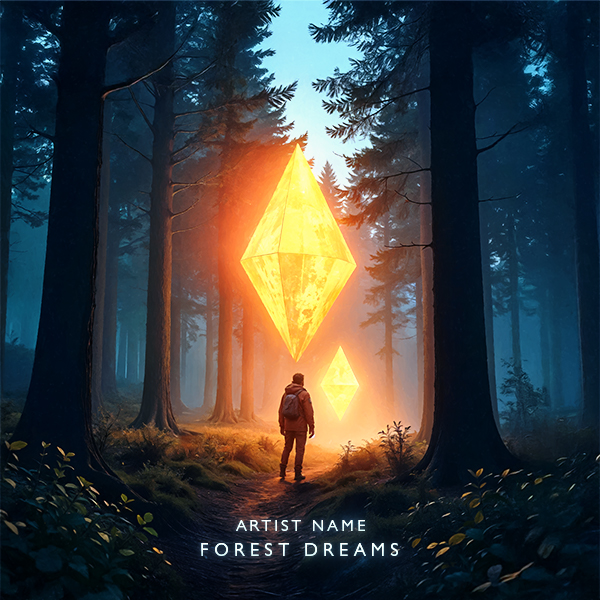 Forest Dreams Cover Art An Artwork Of A Traveler And Glowing Solid Geometric Shapes In A Misty Forest