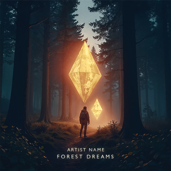 Forest Dreams Cover Art An Artwork Of A Traveler And Glowing Solid Geometric Shapes In A Misty Forest