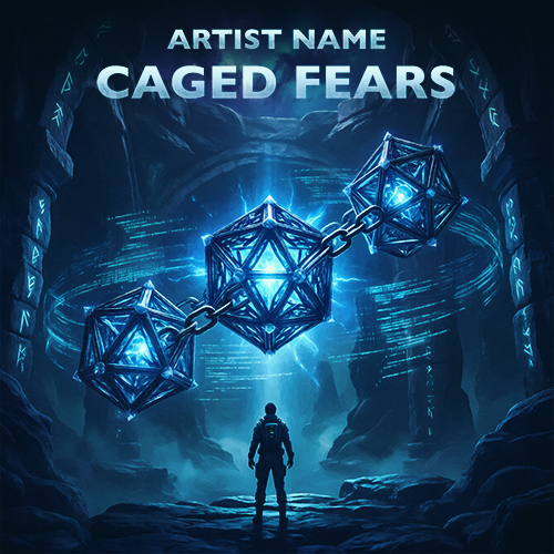 Caged Fears Cover Art A Mystical Environment With Energy Networks Inside Cages