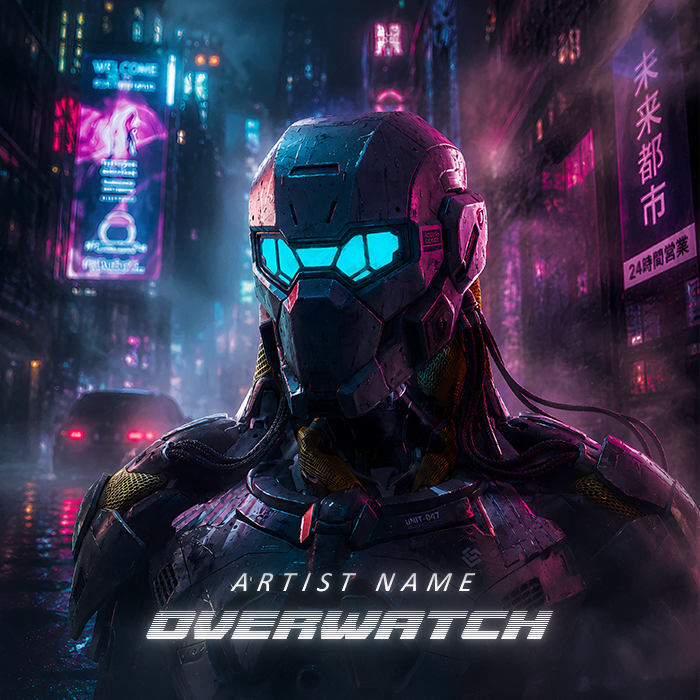 Overwatch Cover Art A Futuristic Humanoid Robot In A Cyberpunk Style City