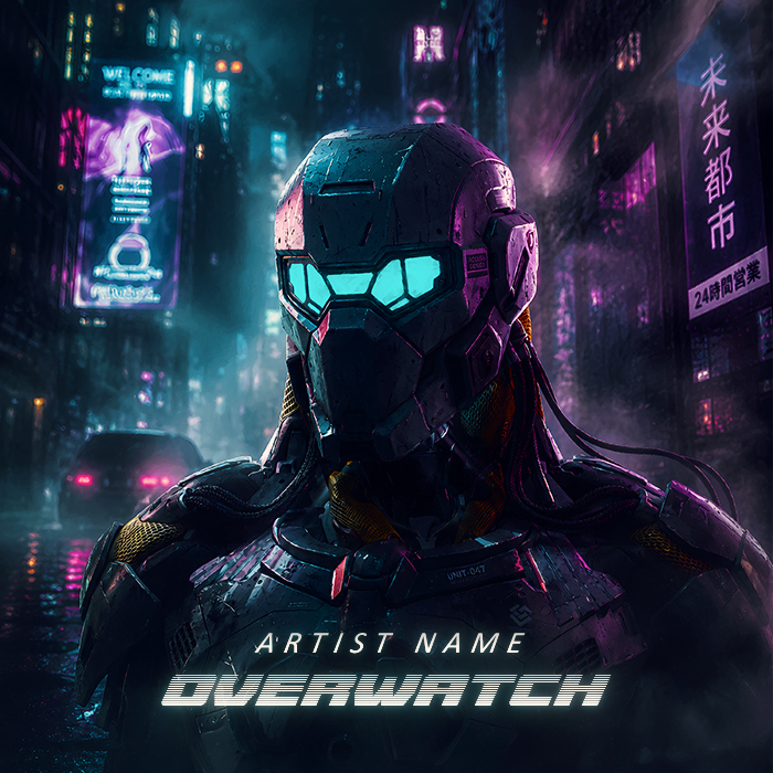 Overwatch Cover Art A Futuristic Humanoid Robot In A Cyberpunk Style City