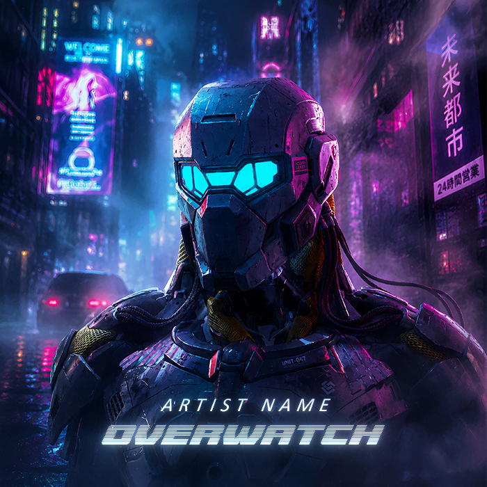 Overwatch Cover Art A Futuristic Humanoid Robot In A Cyberpunk Style City