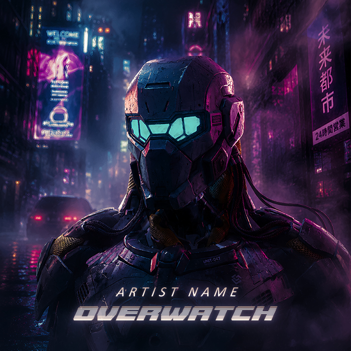 Overwatch Cover Art A Futuristic Humanoid Robot In A Cyberpunk Style City