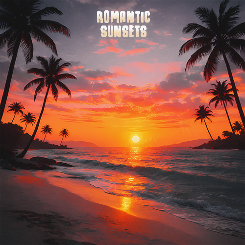 Romantic Sunsets Cover Art A Romantic Sunset Scene By The Beach, With Beautiful Skies