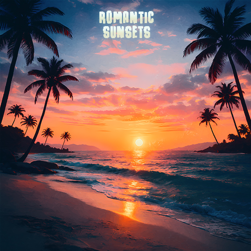 Romantic Sunsets Cover Art A Romantic Sunset Scene By The Beach, With Beautiful Skies