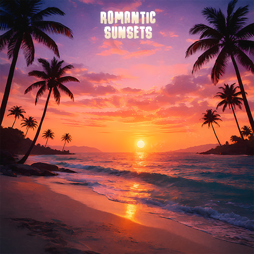 Romantic Sunsets Cover Art A Romantic Sunset Scene By The Beach, With Beautiful Skies